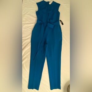 New York & Company Bold Blue Cropped Jumpsuit